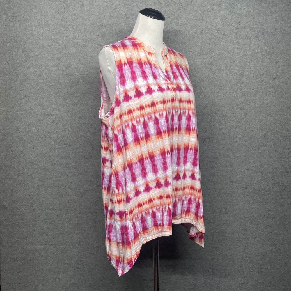 Chicos 3 Womens XL Sleeveless Tank Slub V-neck Top Red/Orange Tie Dye Lagenlook - Picture 3 of 11